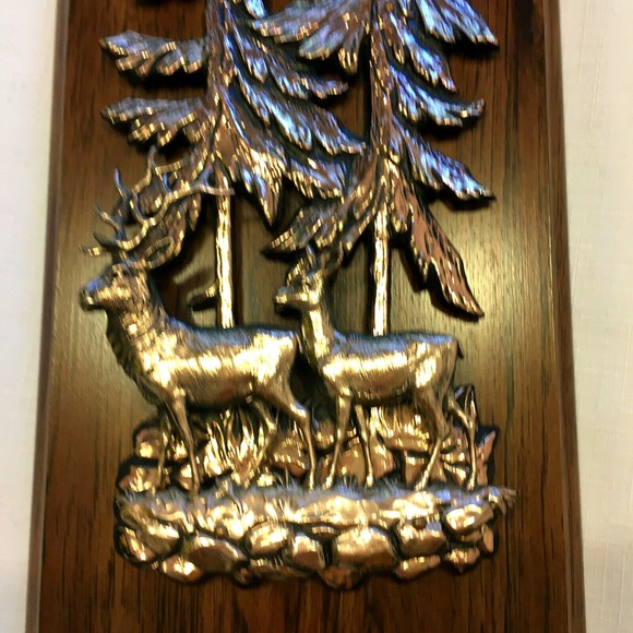 Vintage A & F Copper Tone 3D Set of 2 Wildlife Wall Plaque Deer Elk Canada - Picture 6 of 12
